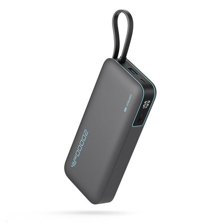Cuktech CUKP200NGLDG 55W 20000mAh powerbank med indbygget USB-C-kabel - grå