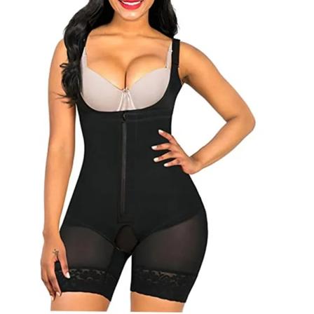 Postpartum Body Shaper Shapewear för gravida kvinnor Sömlös korsett Magkontroll Colombiansk gördel Spets Dragkedja OpenBust Bodysuit Black L