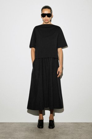 COS Women's Contrast-Panel Boat-Neck Midi Dress in Black
