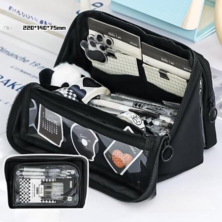 ING Penalhus - Rummelig Aftagelig Penalhus - Let og Holdbart - Oxford Stof - Sort