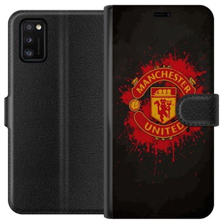 Kompatibelt Lommeboketui til Samsung Samsung Galaxy A41 Manchester United logo i rød og gul farge med røff sportslig bakgrunn