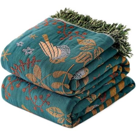 Boho-teppe til seng - 100% bomull, ultramyk rustikk dyne