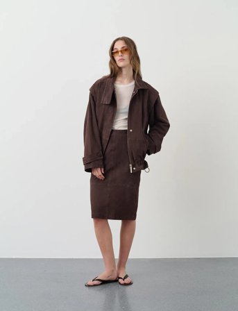 REMAIN Birger Christensen Midi Leather Skirt - Brown - 34