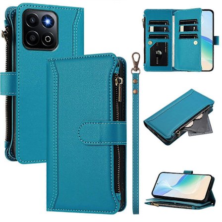 Etui Kompatibelt med Honor 400 Smart Premium Lær Glidelås Lommebok Telefonetui med 9 Kortspor og Avtakbar Håndleddsstropp