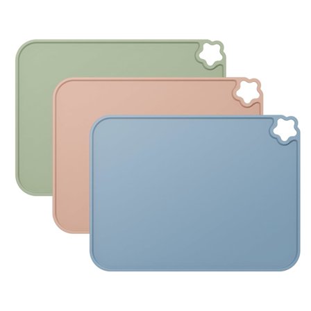 Silikonspisebrikker for småbarn, sklisikre, gjenbrukbare, bærbare bordmatter for barn, varmebestandige spisebrikker, 3-pakning