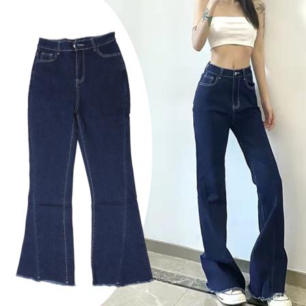 Kvinnors Klockade Byxor Hög Midja Snygga Casual Långa Skinny Byxor för Dagligt Bruk Mörkblå L