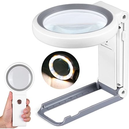 30X 10X forstørrelsesglass med lys og stativ, sammenleggbar håndholdt forstørrelsesglass