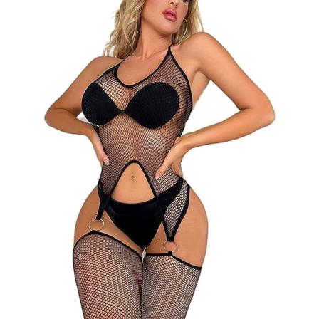 1 styk (sort) damenet-bodystocking Sexy Hollow Out