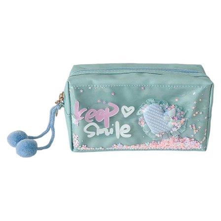 Glitrende Hjerte Makeup Taske Vandtæt Kosmetik Organizer Bærbar Penalhus Rejse Toilet Tasker Til Piger Kvinder Blå