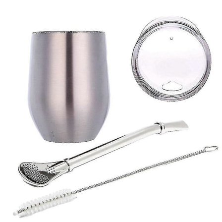 Dobbeltvægget Yerba Gourd Mate Te Sæt i Rustfrit Stål Vand Mate Tekop Med Låg Ske Sugerør Bombilla Hea