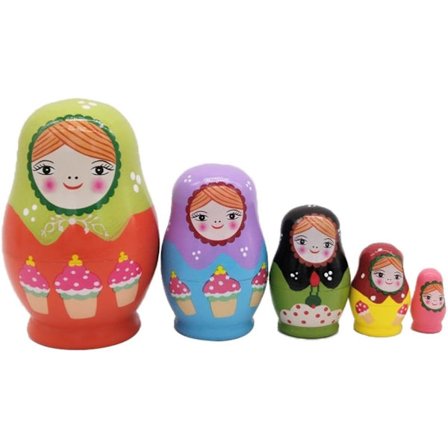 Set med 5 ryska Babushka-dockor i trä