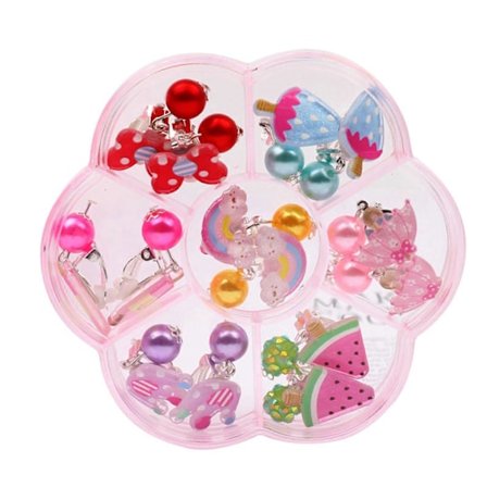 7 Par Kreativa Clip-Örhängen Inga Hål i Öronen Bekväma att Bära Lätta Tecknade Öronclips Set för Flickor