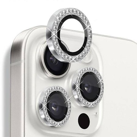 Kompatibel med iPhone 16 Pro / 16 Pro Max Lins Skydd Strass Ring Härdat Glas Lins Film