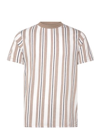 Lindbergh Towel Striped O-Neck Tee S/S - Beige - S