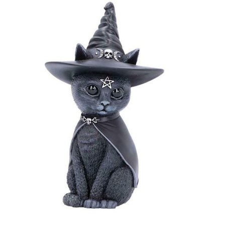10 cm Halloween-pynt magisk katt håndverk skulptur vindu skrivebord dekorasjon katt ornamenter (katt med magisk hatt)