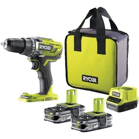 Batteridriven borrskruvdragare - RYOBI - R18DD3-215S - 18V - 2 batterier 1,5Ah + laddare + transportväska