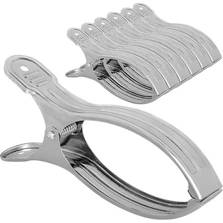 Handduksklipp: 6-pack, 5-1/8l, Jumbo rostfritt stål metall strandhandduksklipp, poolöverdragsklämmor, strandstolsklipp, strandfilthållarstift, för Cr