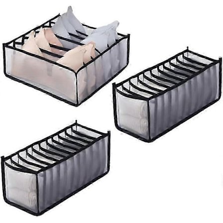 Vaatekaapin vaatteiden järjestäjä, 3 kpl, kokoontaittuva sukka- ja rintaliivijärjestäjä, pestävät kaappien säilytyslaatikot rintaliiveille ja sukille