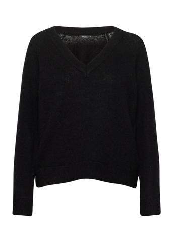 Slflulu Ls Knit V-Neck Black Selected Femme