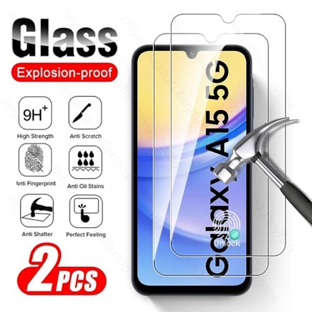 2 STK 9H Herdet Glass Kompatibel med Samsung Galaxy A15 A16 A17 5G 4G Skall Beskyttelsesglass SamsungA15 Samung A 15 25 35 55 06 16 26 36 56 2PCS-