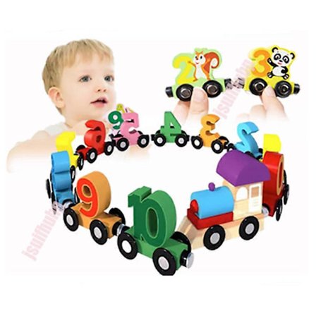 Sjove tal og bogstaver magnetisk tog puslespil trælegetøjsbilsæt til børn