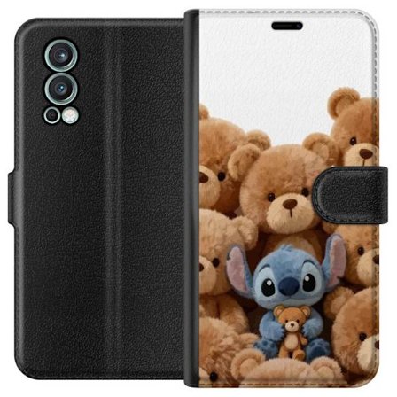 Kompatibel Tegnebogsetui til OnePlus OnePlus Nord 2 5G Sød og sikker illustration med Stitch omgivet af bamser, der skaber en varm og legende følels