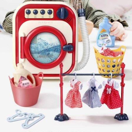 Mini Vaskemaskine Legetøj til Børn Realistisk Vasketøjs Legemaskine med Musik, Vandhvirvel og Tømmefunktioner Pædagogisk Ladesom-om Sæt