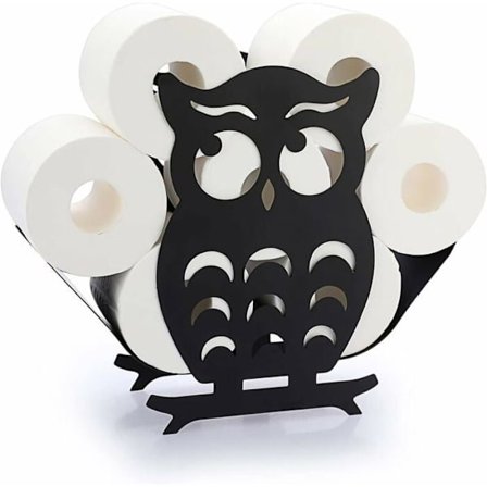 Toalettpapirholder i metall, ugleformet oppbevaring for bad, svart