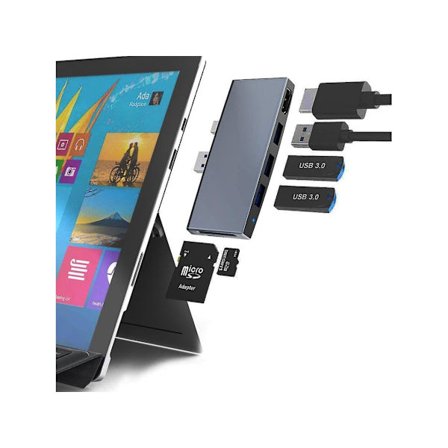 6-i-1 USB-hubb för Surface Pro 4/5/6 Omedelbar skalbar datasynkronisering med 4K HDMI och kortläsare Grå YEMAESRE