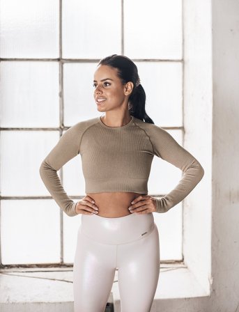 aim ́n Ribbed Seamless Crop Long Sleeve - Beige - M