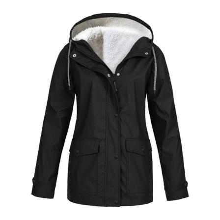 Huvtröja dam vindtät kappa utomhus vinter varm jacka svart S 4XL