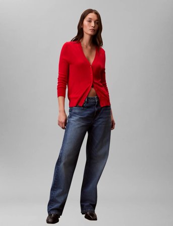 Calvin Klein Fine Gauge Viscose Cardigan - Red - XL