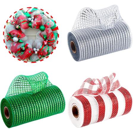 3 Rullar Metalliskt Nätband för Julgransdekoration
