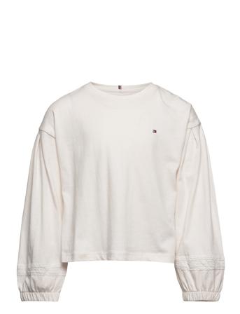 Tommy Lace Tape Knit Top L/S T-shirts Long-sleeved T-shirts Creme Tommy Hilfiger