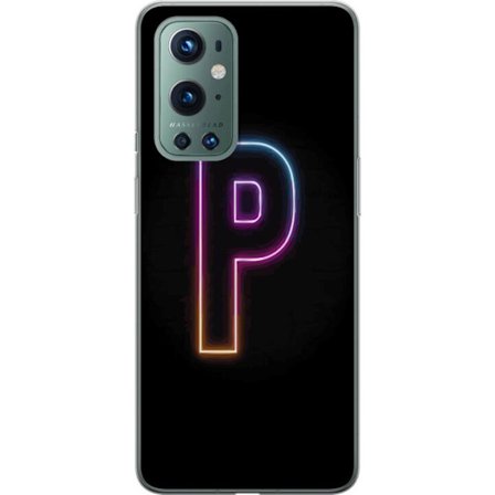Kompatibel Mobilcover til OnePlus OnePlus 9 Pro Minimalistisk neonbogstav P i farvegradient og lyseffekt mod sort baggrund i digital neonstil
