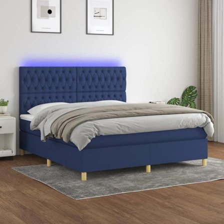 Maison Exclusive - Sengeramme med lameller og madras samt blå LED 160x200 cm Stof