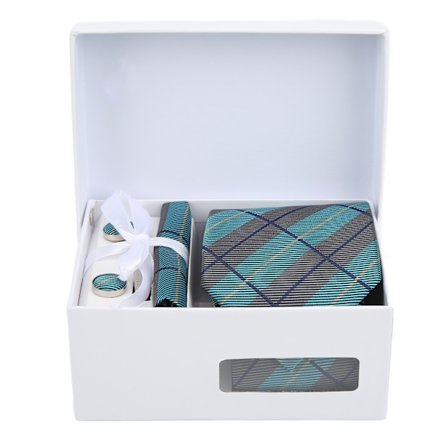 6-delt slipsesæt til mænd, klassisk stribet slips med lommetørklæde, 2 manchetknapper, slipsenål, gaveæske til bryllup og forretning