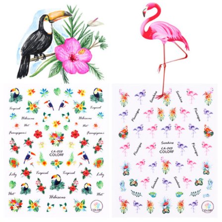 2 ark vand klistermærker flamingo negle dekoration