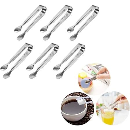 6 st Mini Sockerbestick i Rostfritt Stål, Bakverk, Is-Tänger, Tång, Godis, Aptitretare, Serveringsklämma, 11 cm, Diskmaskinsäker, Köks-Tänger, Silver