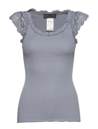 Silk Top W/ Lace T-shirts & Tops Sleeveless Blå Rosemunde