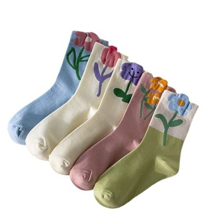 "Bomullsstrumpor med tulpanmönster för dam, 5 par"