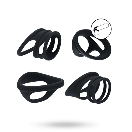Silicone Cock and Ball Ring Set of 4 - Black - Vuxen.se - Penisringar