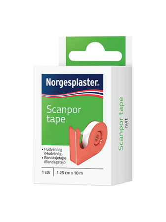 Norgesplaster Scanpor tape hvit med dispenser, 1.25 cm x 10 m, 1 stk.