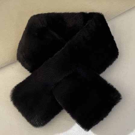 Plysj kryss-over skjerf i ensfarget, tykt og varmt ullskjerf for kvinner - Svart