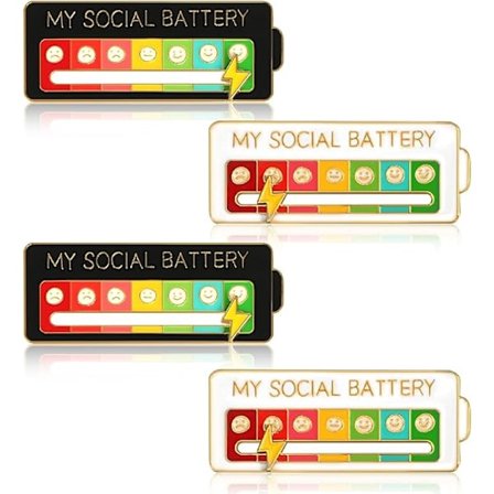 My Social Battery Pin, 4 My Social Battery Pins Interaktiiviset emalitaput Sosiaalinen akku, luova tunnetaput hauskaa mielenterveydelle (valkoinen + 