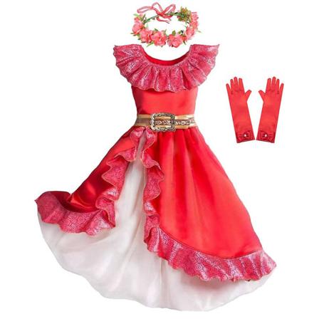 Elena Avalorin prinsessapuku Tyttö Disney Anime Roolipeli Vaatteet Halloween Karnevaali Cosplay Asu Lapset Punainen Ruffle Pitkä Mekko Elena Setit 01 