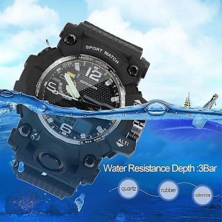 Utendørs Sportsklokke for Menn med Dobbelt Bevegelse, LED, Vanntett