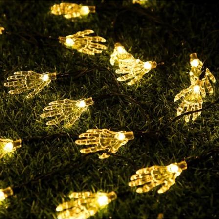 Solcelledrevet utendørs fe-lys, solcelledrevet Halloween-skallehånd-strenglys, vanntett solcelledrevet utendørs innendørs strenglys (6M 30LED, varm 