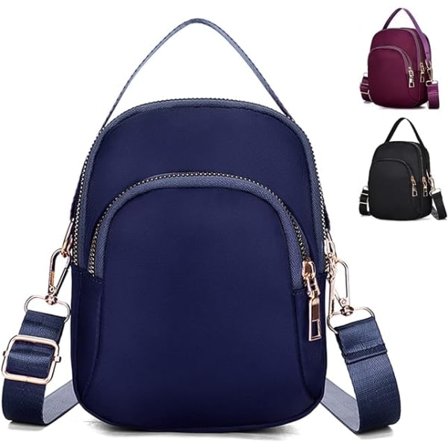 Crossbody Telefonväska Dam, Nylonplånbok Axelväska, 3-Lagers Mobiltelefon Handväska med Justerbar Rem (Blå 2)
