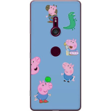 Yhteensopiva Puhelinkuori Sony Xperia XZ3 Peppa Pig kasvomalli vaaleansinisellä pohjalla, toistuva leikkisä lasten motiivi Greeta Possulla